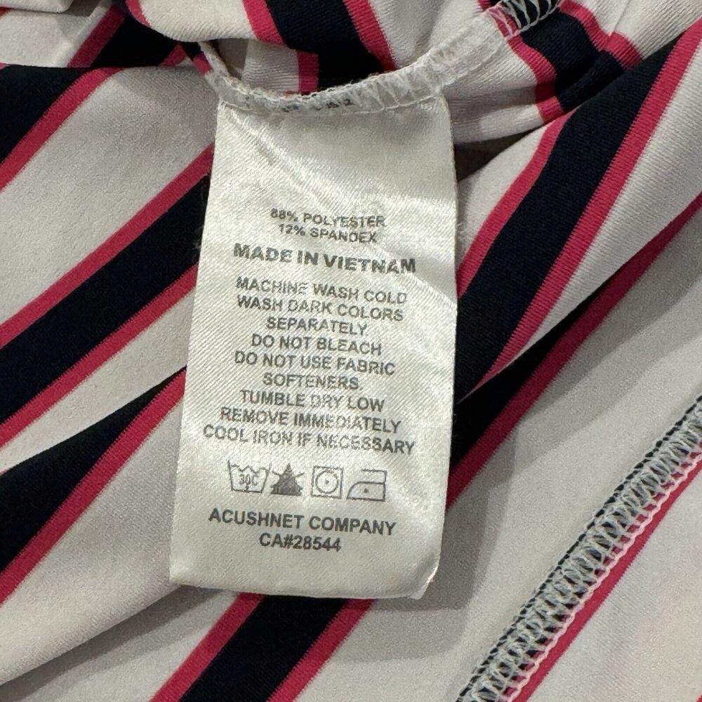 FootJoy Pink Striped Performance Golf Polo Shirt Mens Short Sleeve Size M White - Picture 5 of 7